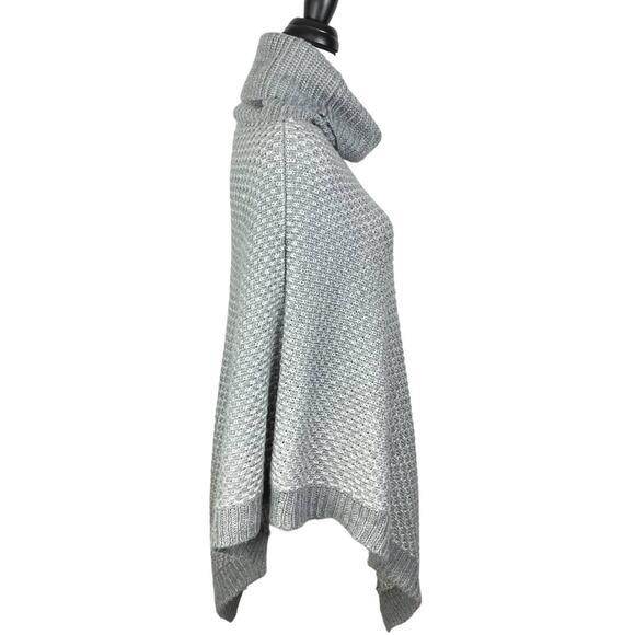 Calvin Klein | OS Gray & Silver Metallic Chunky Knit Pullover Poncho Sweater - Picture 2 of 14